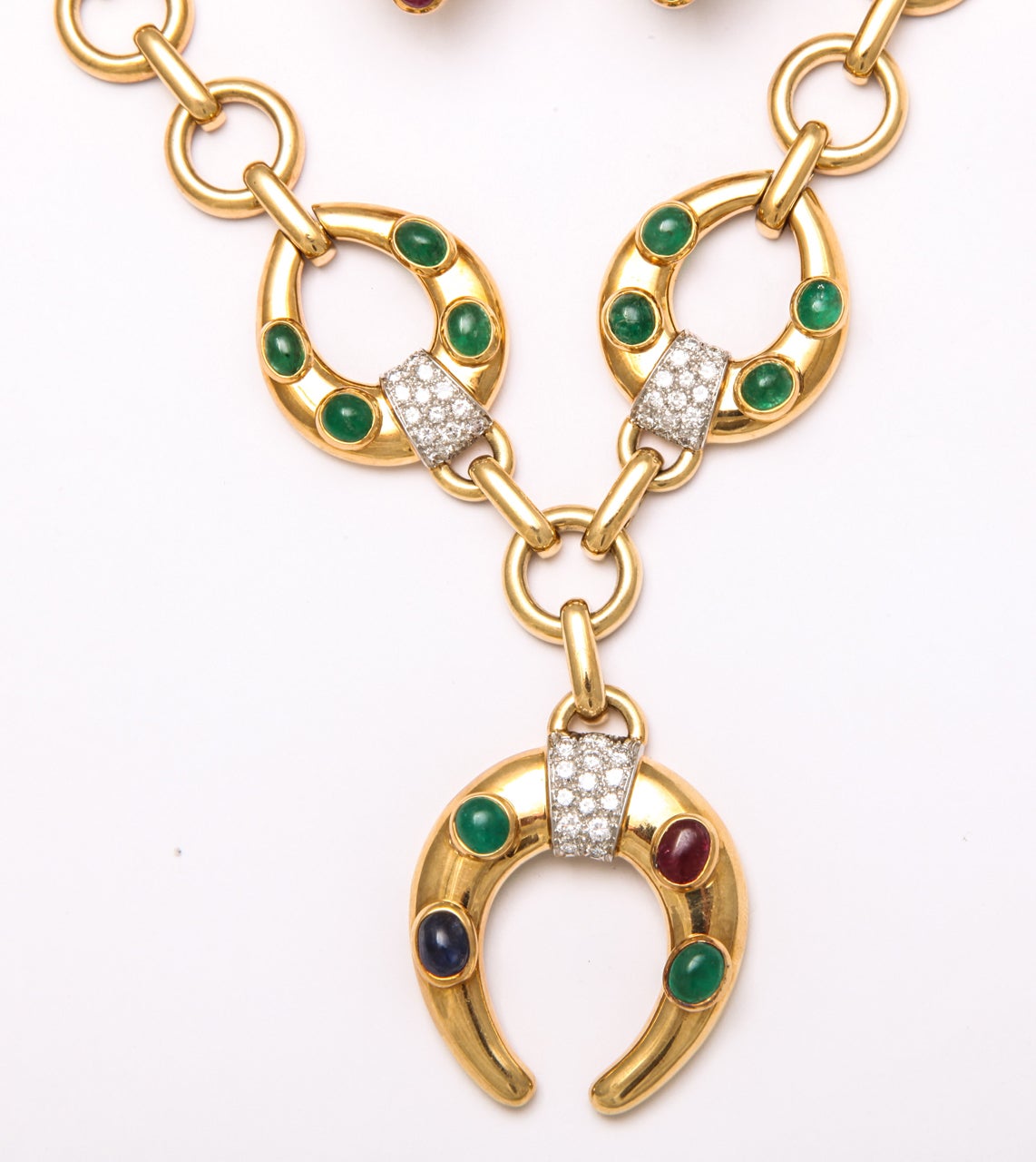 Women's DAVID WEBB  Diamond Ruby Emerald Sapphire Earrings and Necklace Set For Sale