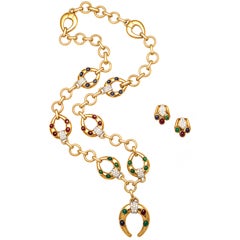DAVID WEBB Diamond Ruby Emerald Sapphire Earrings and Necklace Set
