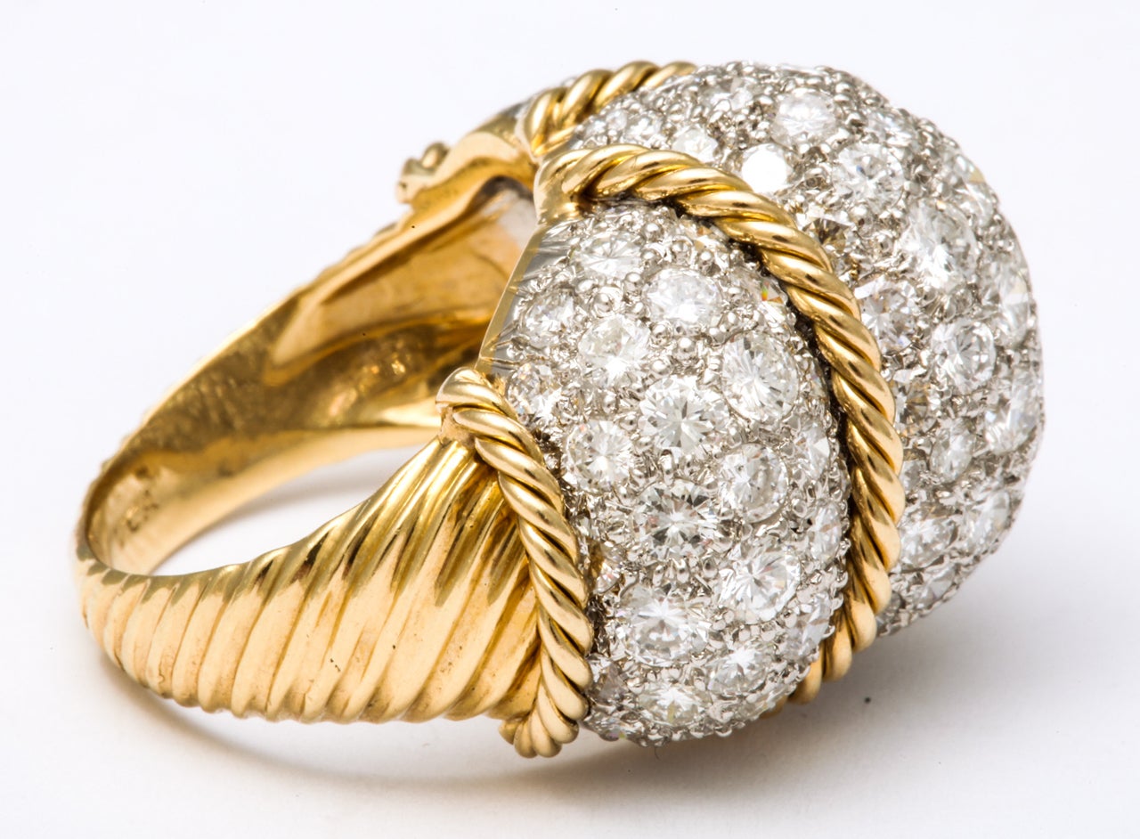 Van Cleef and Arpels VCA Yellow Gold Diamond Dome Ring For Sale at 1stDibs