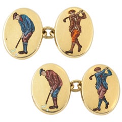 Vintage English Oval Gold Golfer Cufflinks