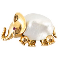 Austrian  gold mother of pearl Elephant brooch