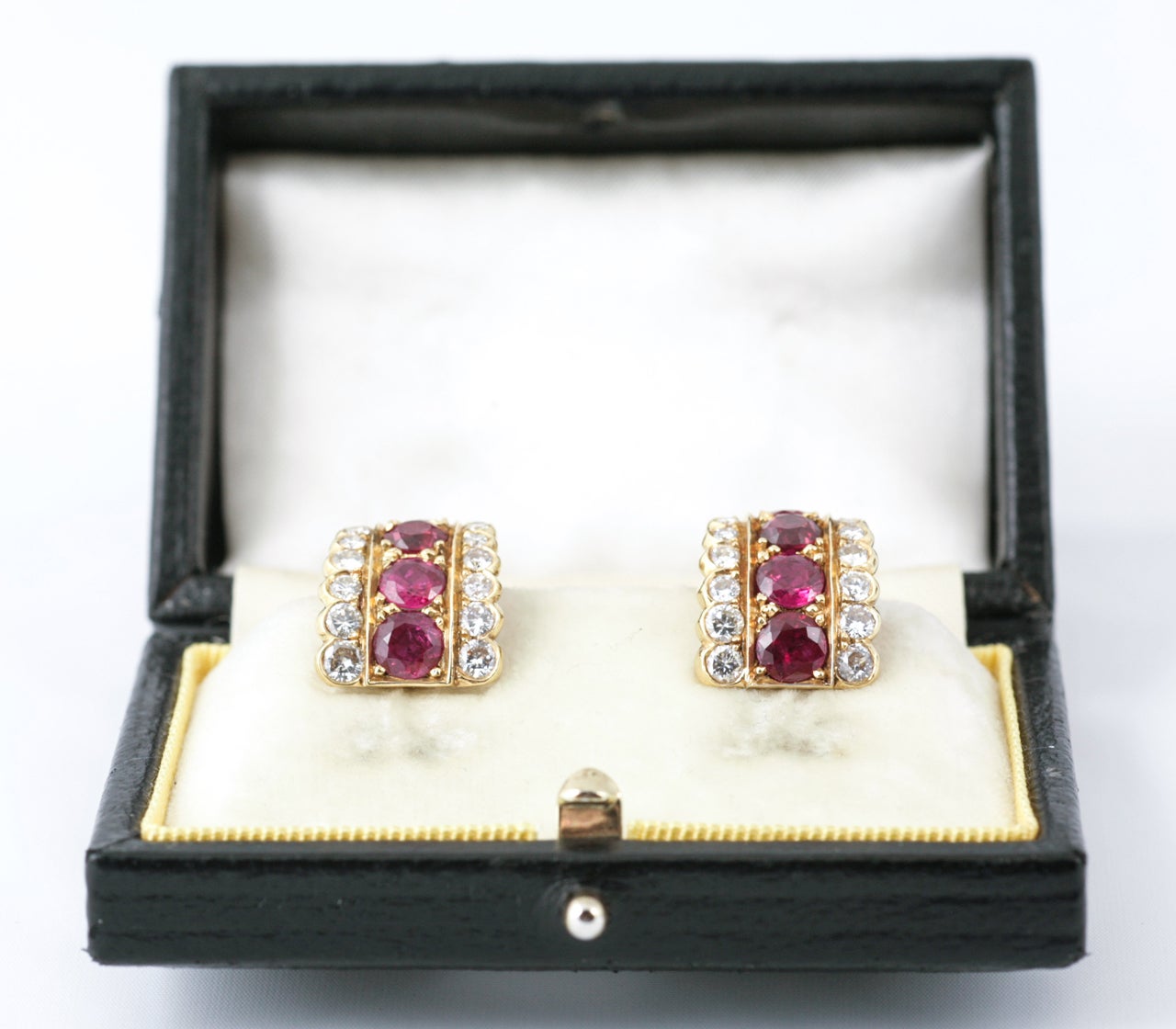 Gold Mounted Pair of Ruby Diamond Creole Shaped Earrings 1