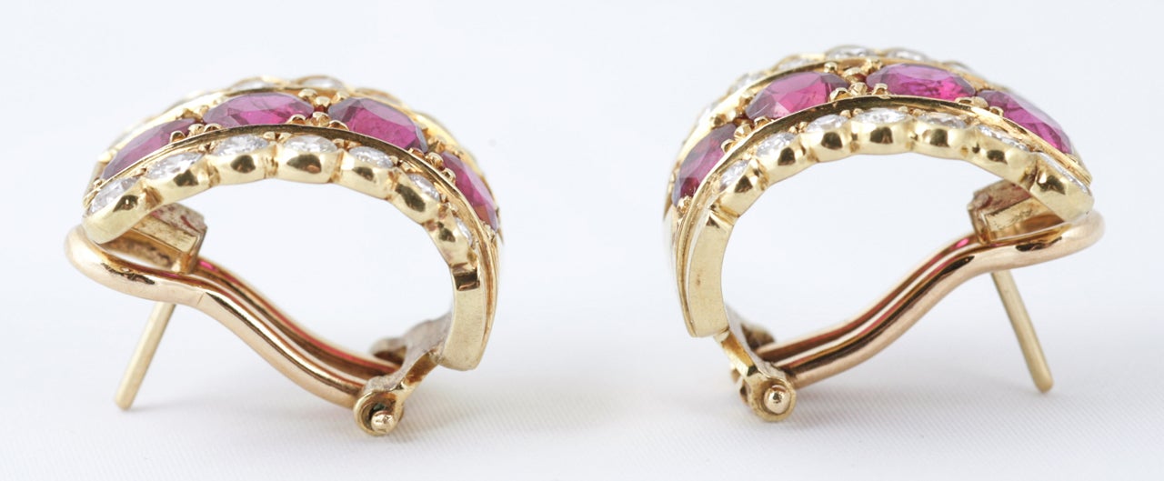 Women's Gold Mounted Pair of Ruby Diamond Creole Shaped Earrings