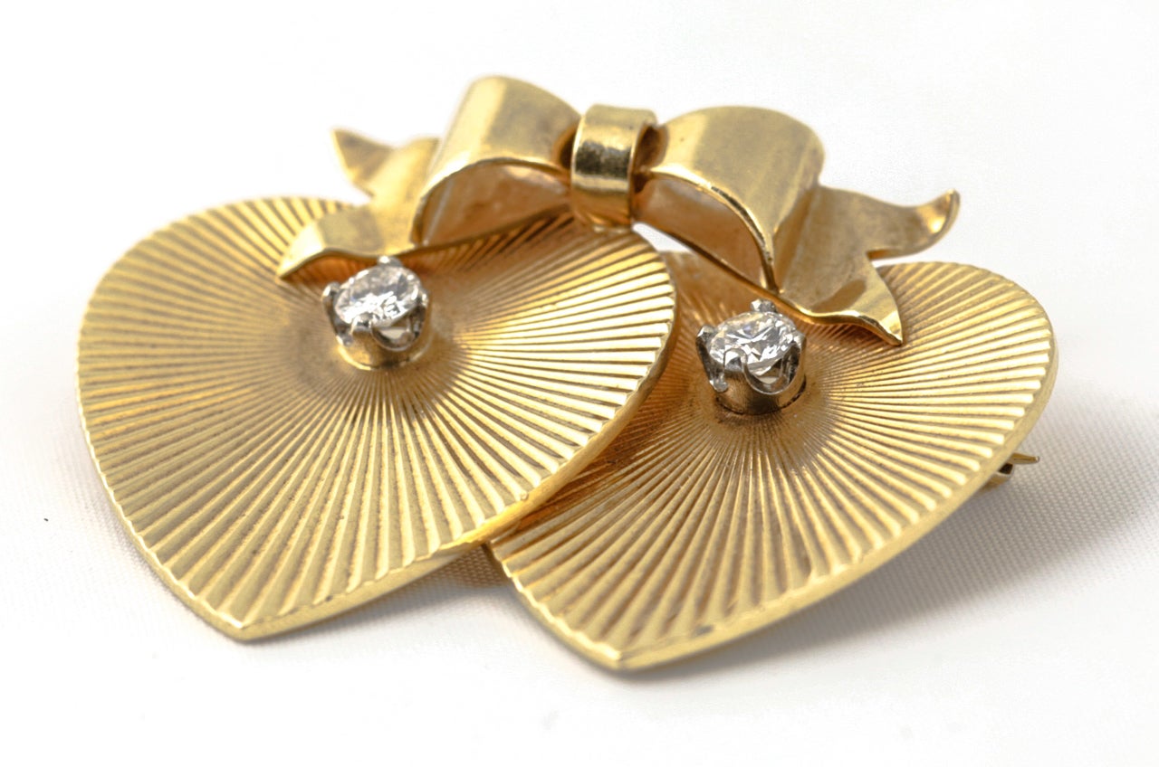 Tiffany & Co. Double Heart Diamond Gold Brooch 3