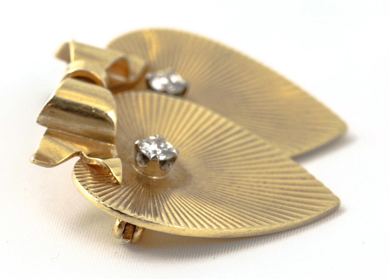 Tiffany & Co. Double Heart Diamond Gold Brooch 1