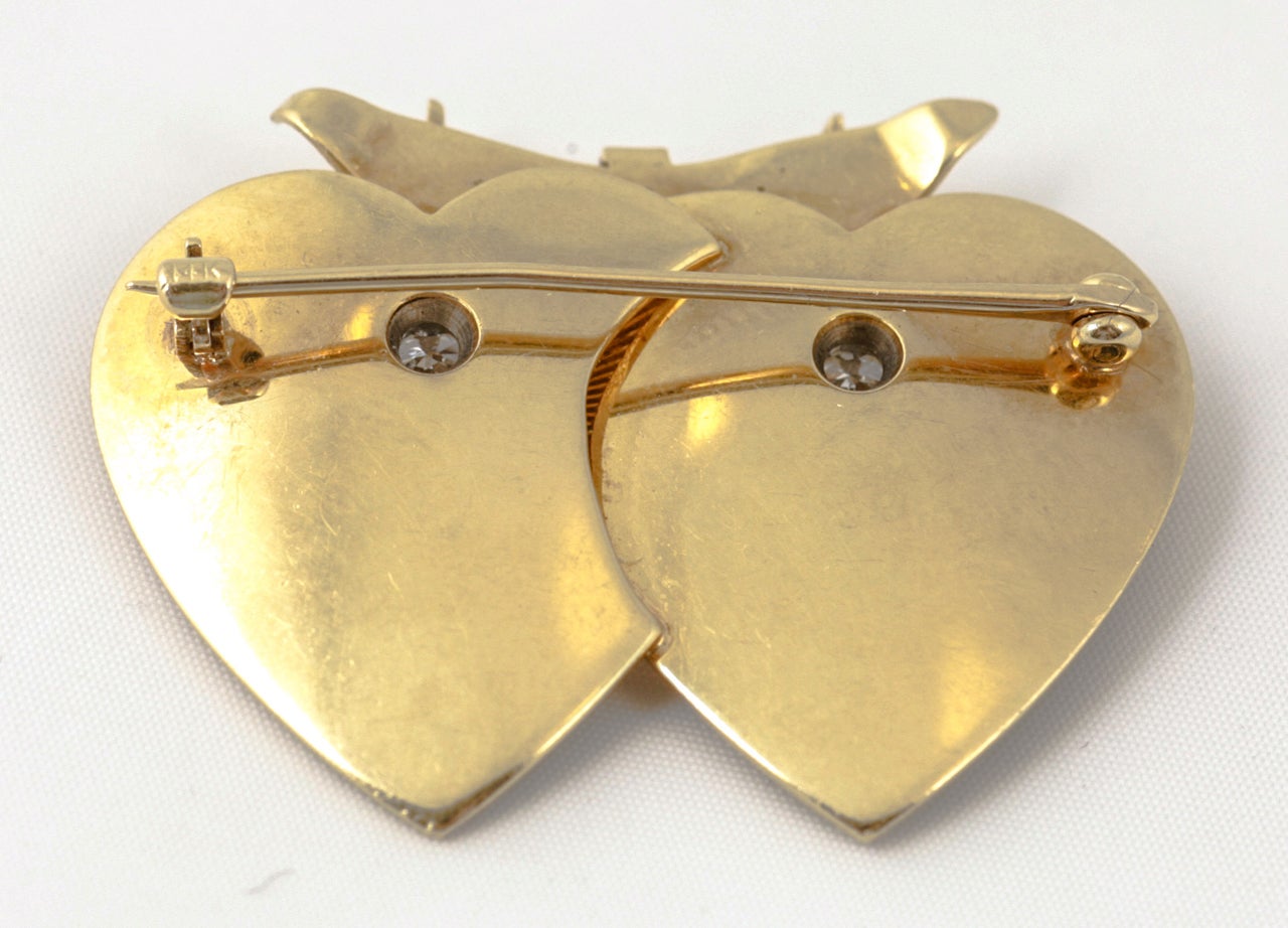 Tiffany & Co. Double Heart Diamond Gold Brooch 2