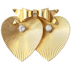 Tiffany & Co. Double Heart Diamond Gold Brooch