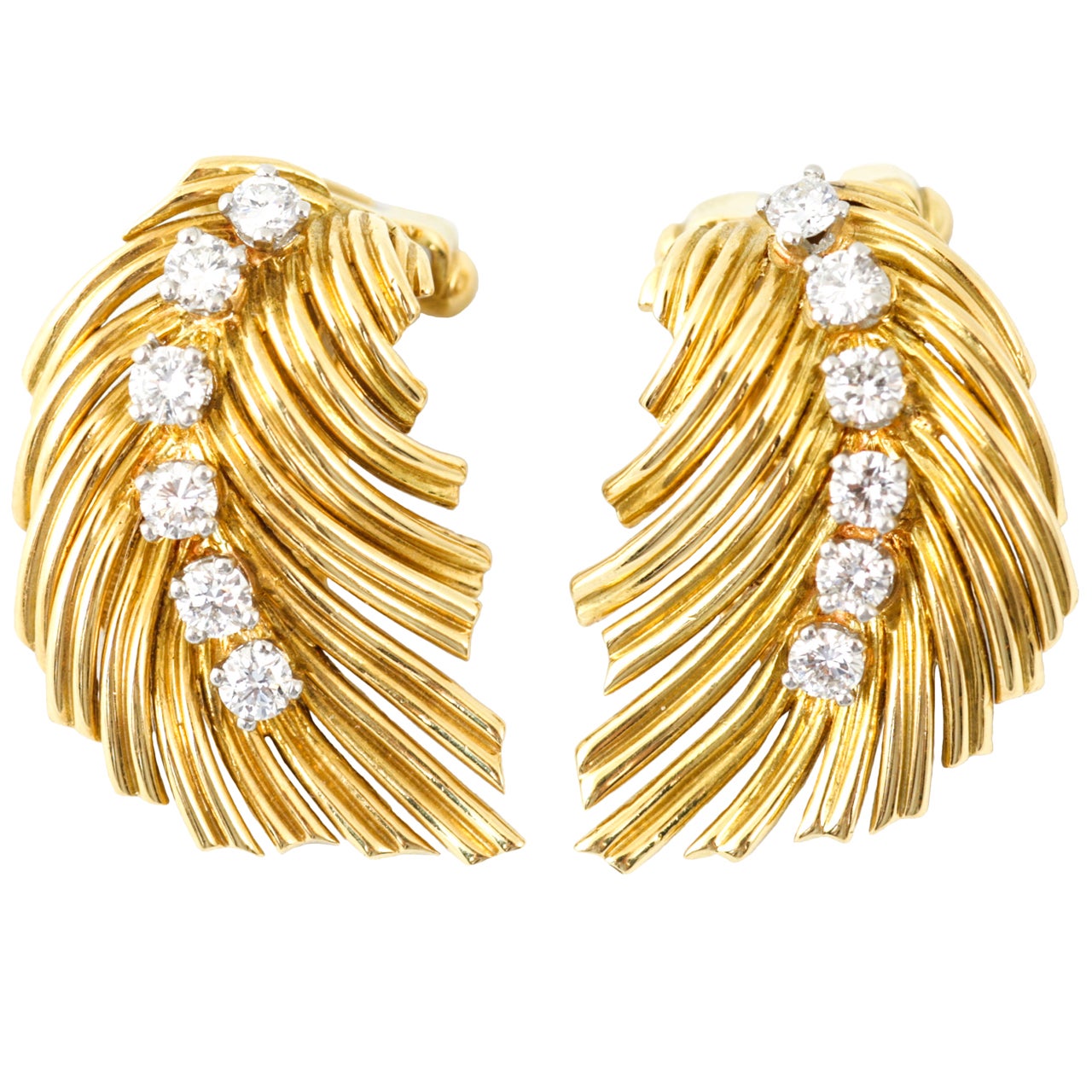 Van Cleef & Arpels Diamond Gold Leaf Clip Earrings