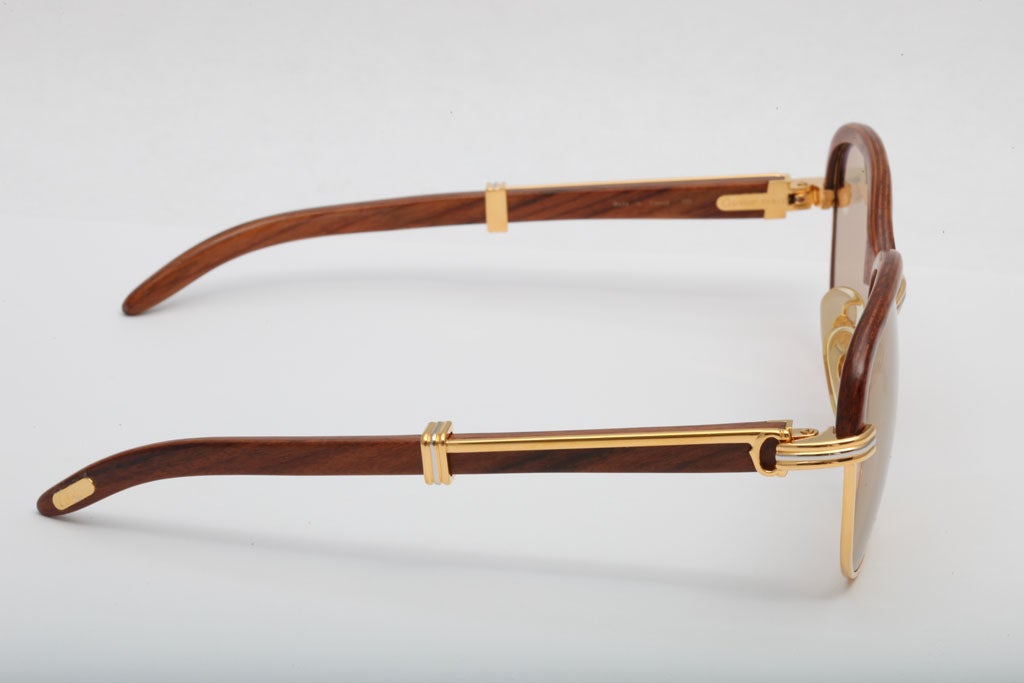 Cartier Malmaison Palisander Rosewood Vintage sunglasses In Excellent Condition In Chicago, IL