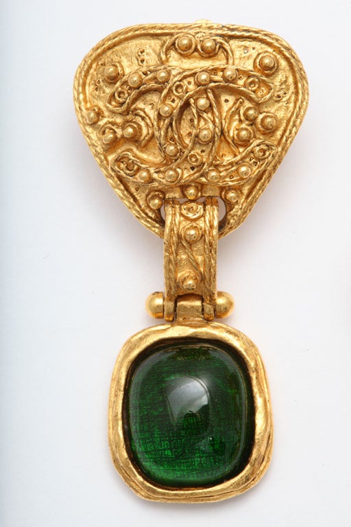 Very rare Chanel Byzantine dangling earrings with green gripoix.