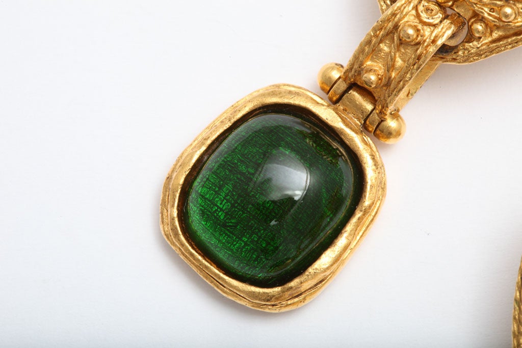 CHANEL DANGLING EARRINGS WITH GREEN GRIPOIX 2