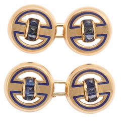 French Art Deco Sapphire  Gold Cuff Links
