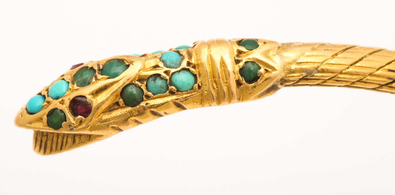 Victorian Gold, Ruby and Turquoise Snake Bracelet For Sale