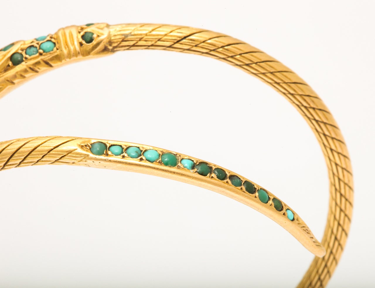 Gold, Ruby and Turquoise Snake Bracelet In Excellent Condition For Sale In New York, NY