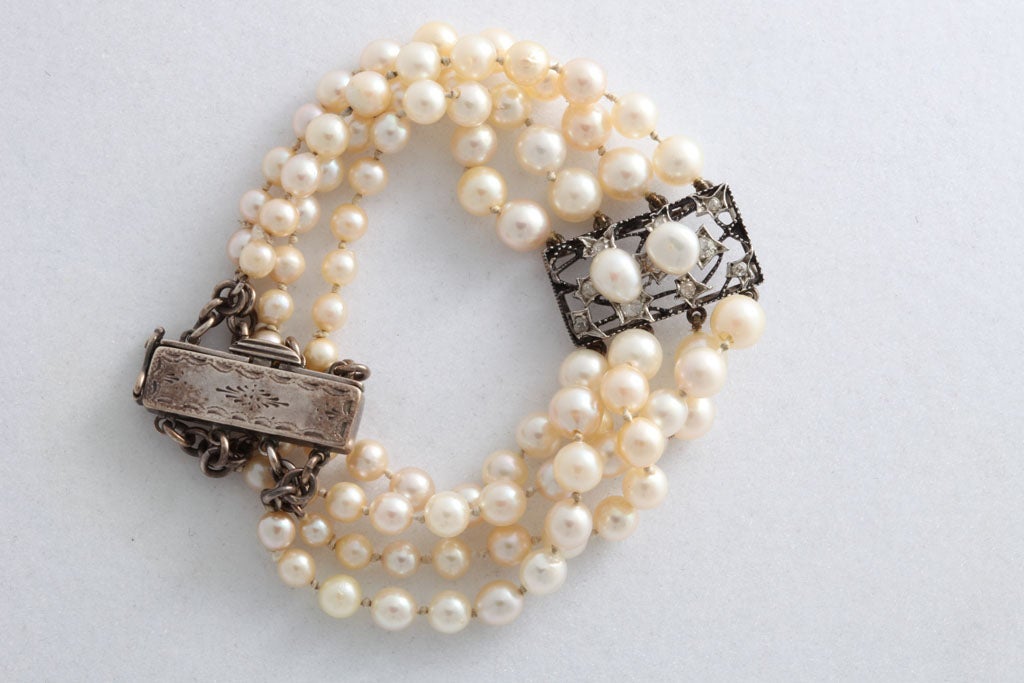 Victorian Pearl and Sterling Silver Bracelet