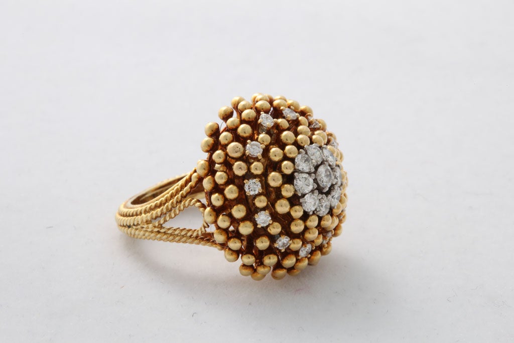 Very chic hand made Ring - Dome shape - set with full cut clean & white Diamonds Dazzling & boldold . Size 7