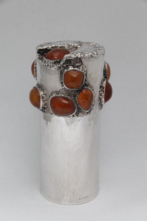 Amber Sterling Silver Canister For Sale 1