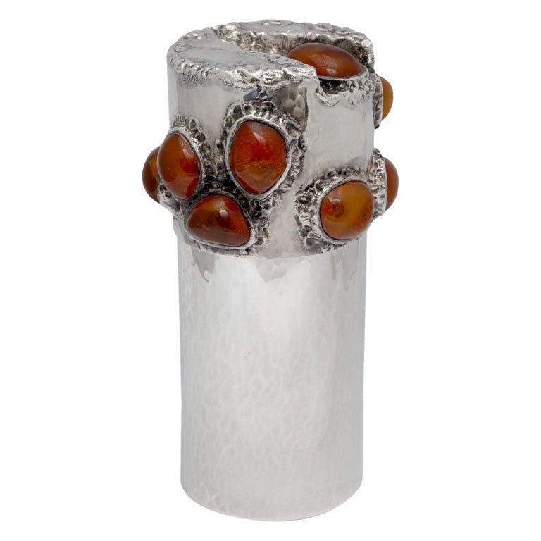 Amber Sterling Silver Canister For Sale