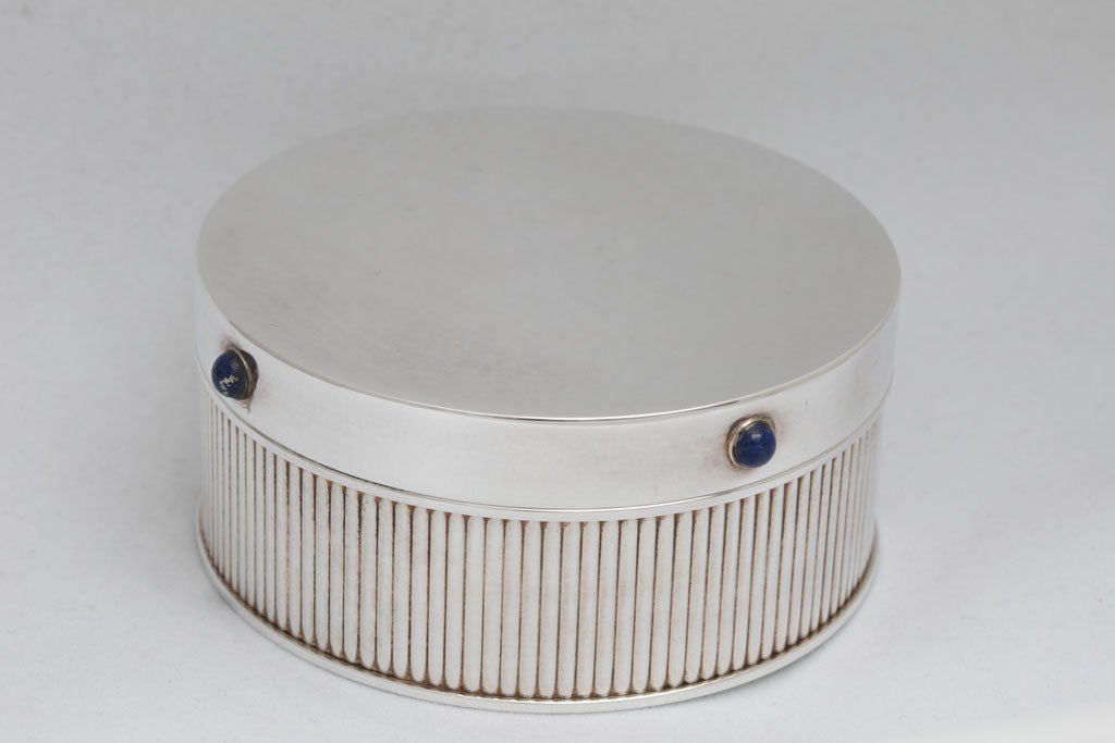 Women's Cartier Round Silver Lidded-Box with Lapis Lazuli For Sale