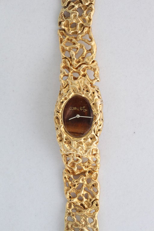Women's Arthur King Tiger-Eye and 18K Gold Watch For Sale
