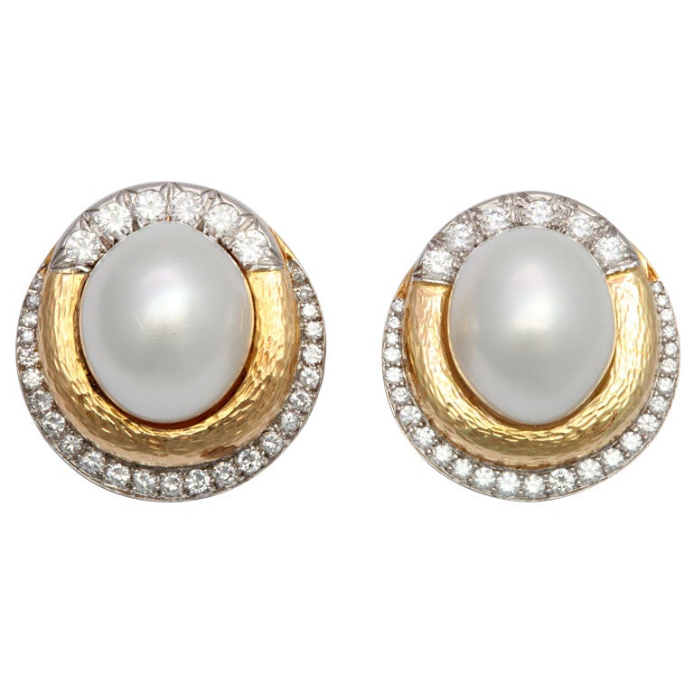 DAVID WEBB Pearl and Diamond Earrings