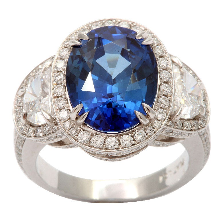 Diamond Sapphire Platinum Cluster Ring