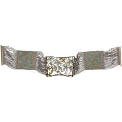 Antique Plique-A-Jour Enamel Silver Choker Necklace