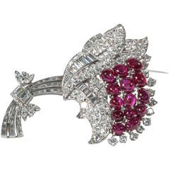 Ruby Diamond Platinum Flower Brooch