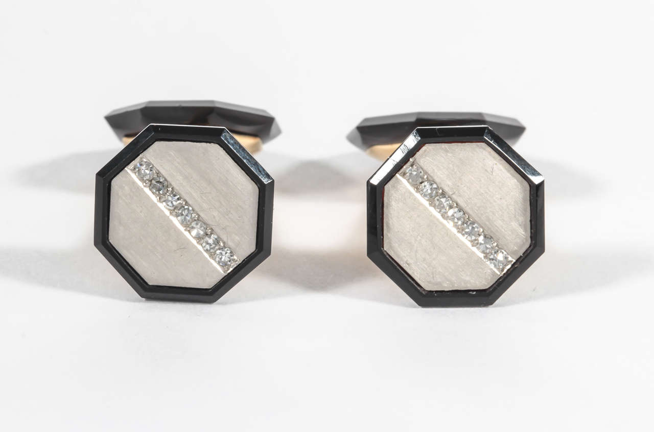 Men's Art Deco Onyx Diamond Cufflinks For Sale