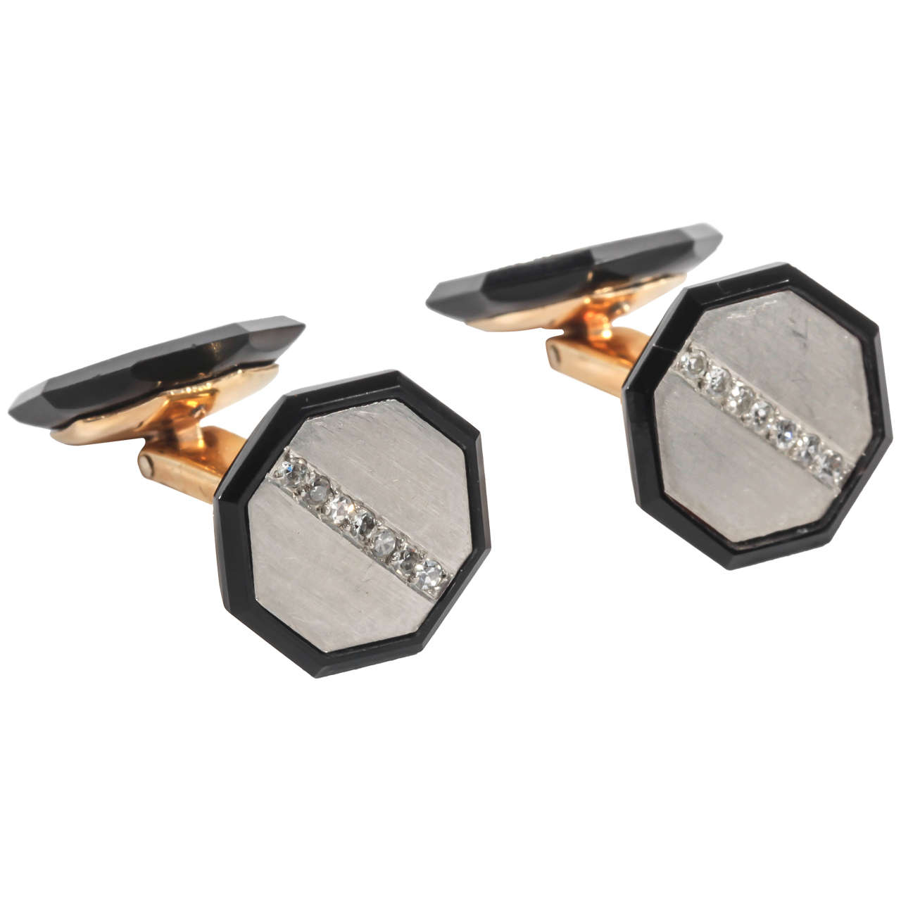 Art Deco Onyx Diamond Cufflinks For Sale