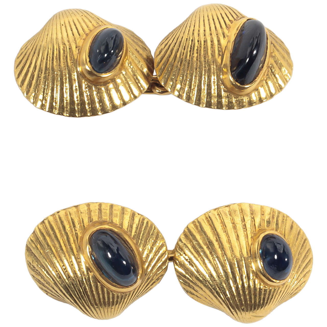Pair of Cabochon Sapphire Gold Cufflnks For Sale