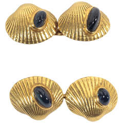 Pair of Cabochon Sapphire Gold Cufflnks