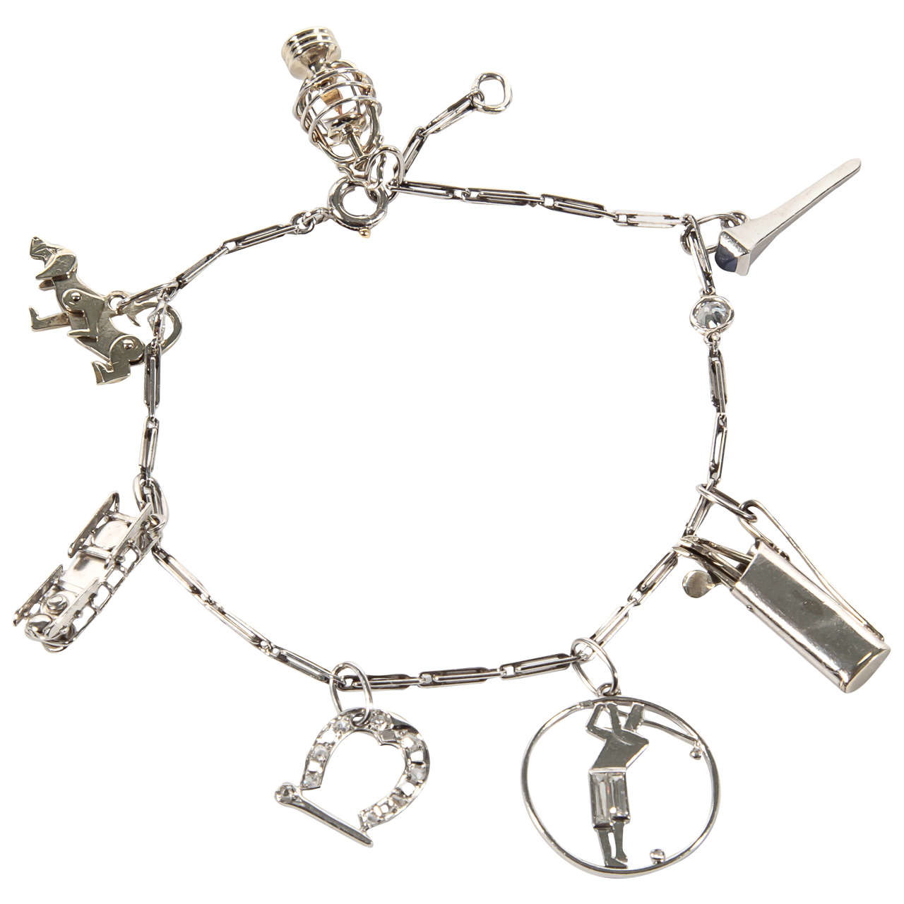Diamond Platinum Charm Bracelet at 1stdibs