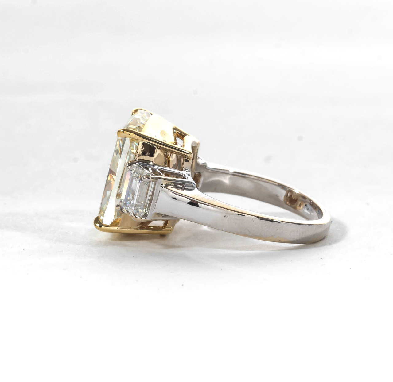 Fancy Yellow 10.06 Carat Cushion Cut Diamond Ring In New Condition For Sale In New York, NY