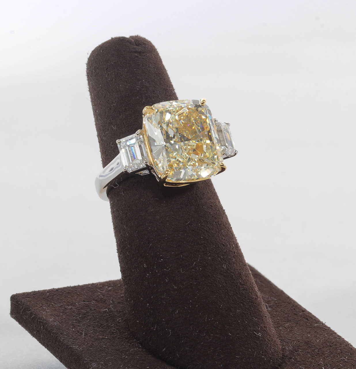 Fancy Yellow 10.06 Carat Cushion Cut Diamond Ring For Sale 2