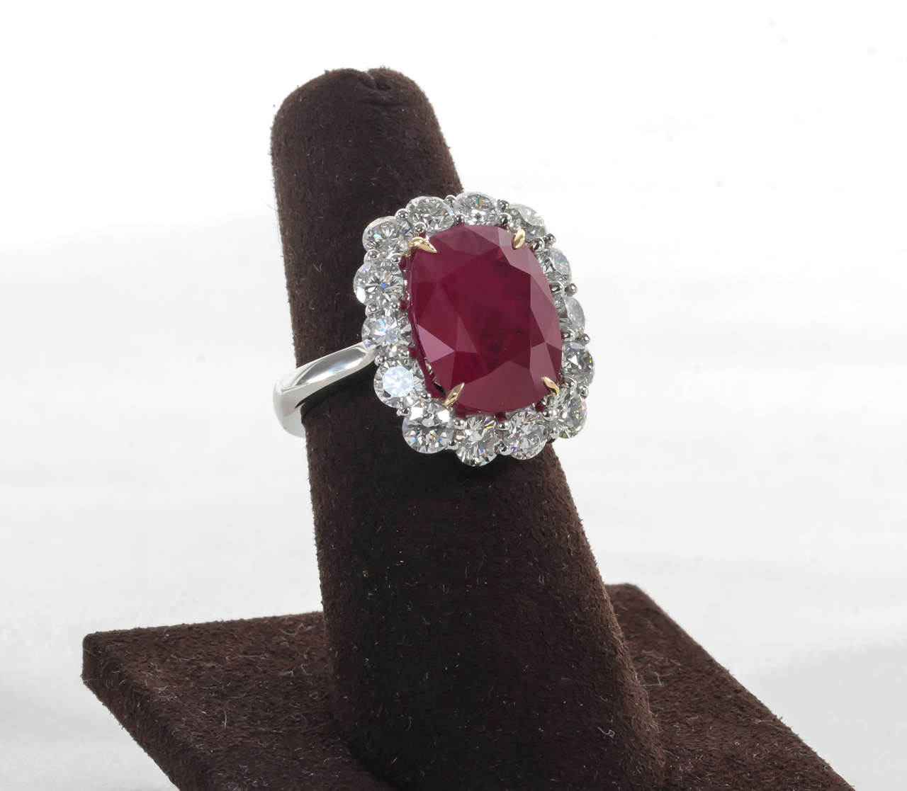 Cushion Cut Rare 10 Carat Burma Ruby Diamond Ring For Sale