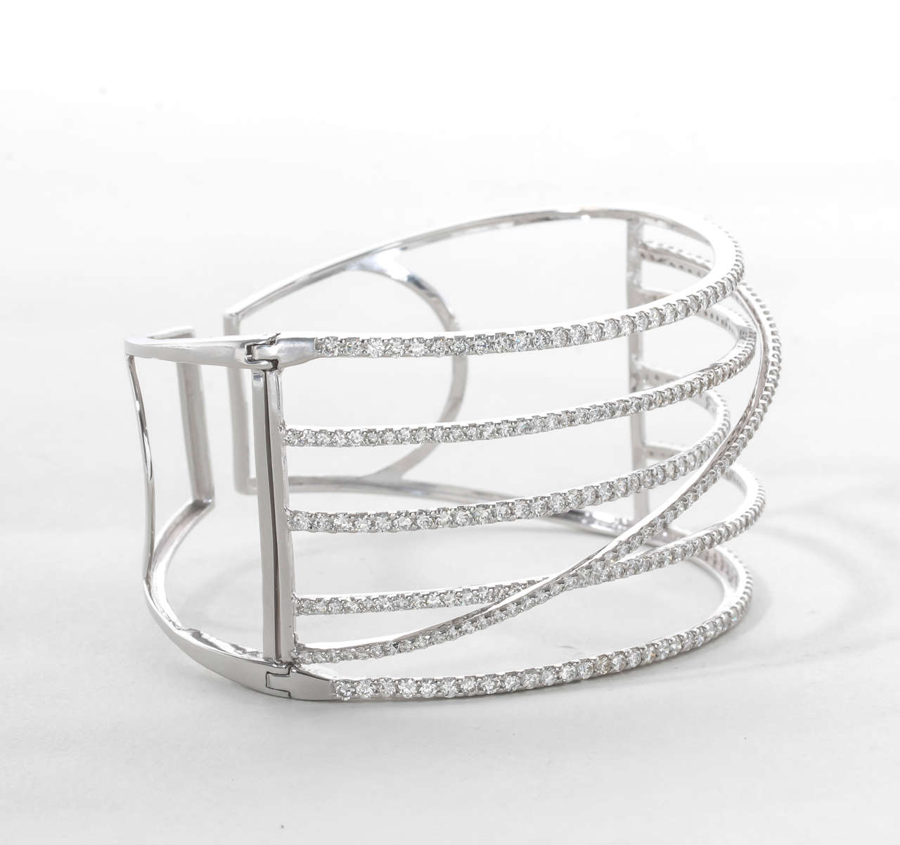 Women's Wide Five Row Diamond Crossover Bangle Bracelet