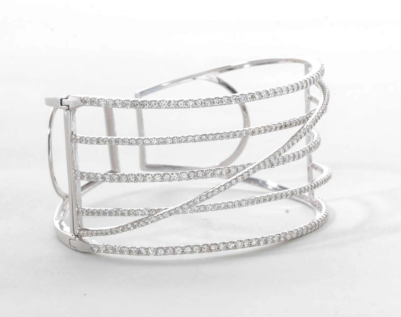 Wide Five Row Diamond Crossover Bangle Bracelet 1