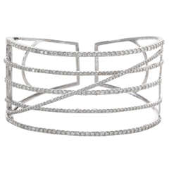 Wide Five Row Diamond Crossover Bangle Bracelet