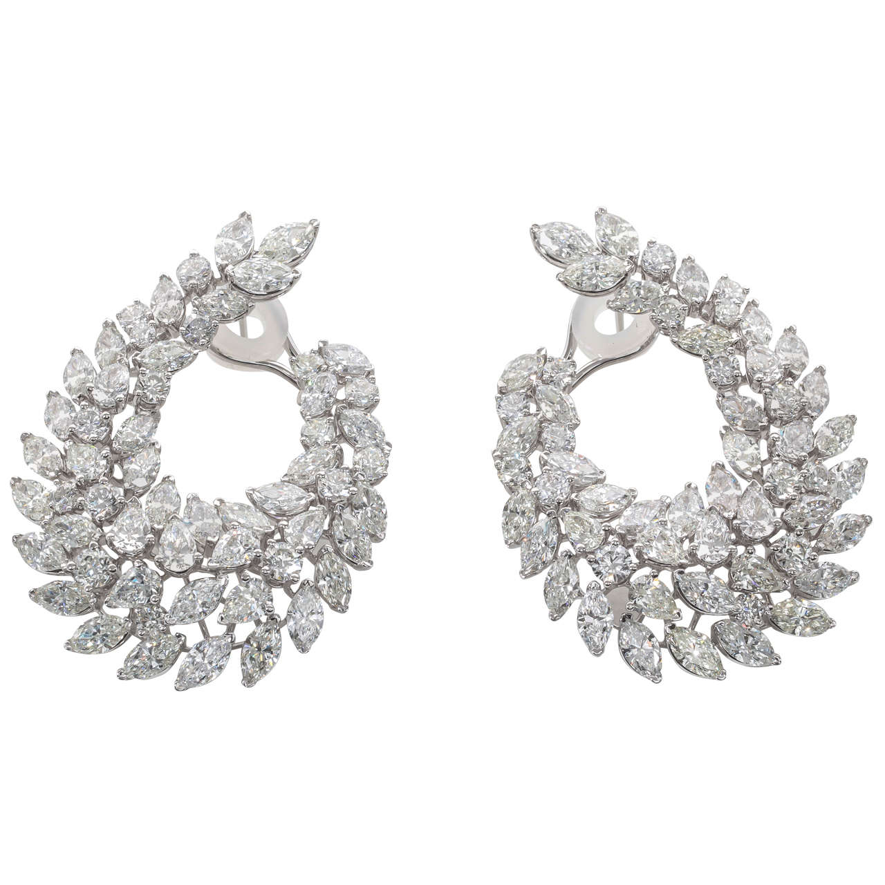 Impressive Diamond White Gold Wreath Swirl Earrings