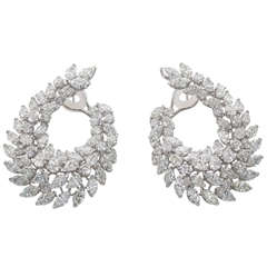 Impressive Diamond White Gold Wreath Swirl Earrings 8