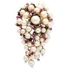 Pearl Ruby Diamond Clip Brooch 6