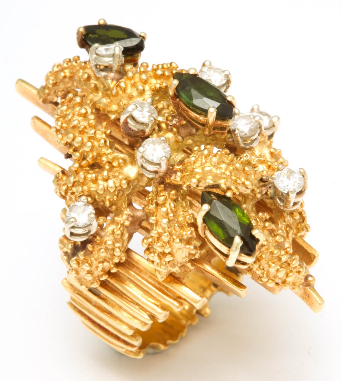 Oversized Architectural Tourmaline Diamond Gold Ring For Sale 2