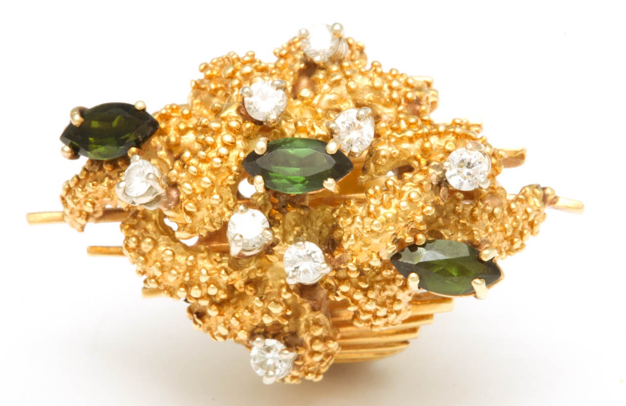 Anello in oro con tormalina architettonica sovradimensionata e diamanti in vendita 3