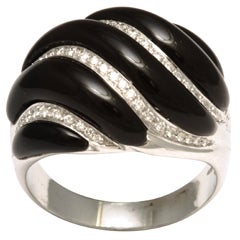 Vintage Black Onyx & Diamond White Gold Swirl Ring