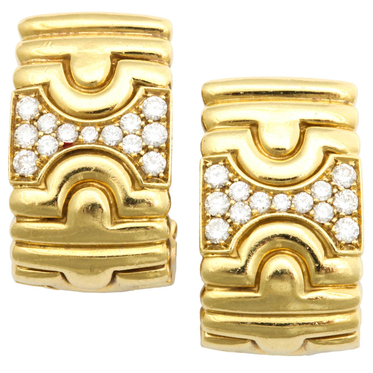 Clip on Diamond & Gold Earrings For Sale