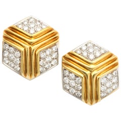 Vintage Hexagonal Diamond Gold Earrings
