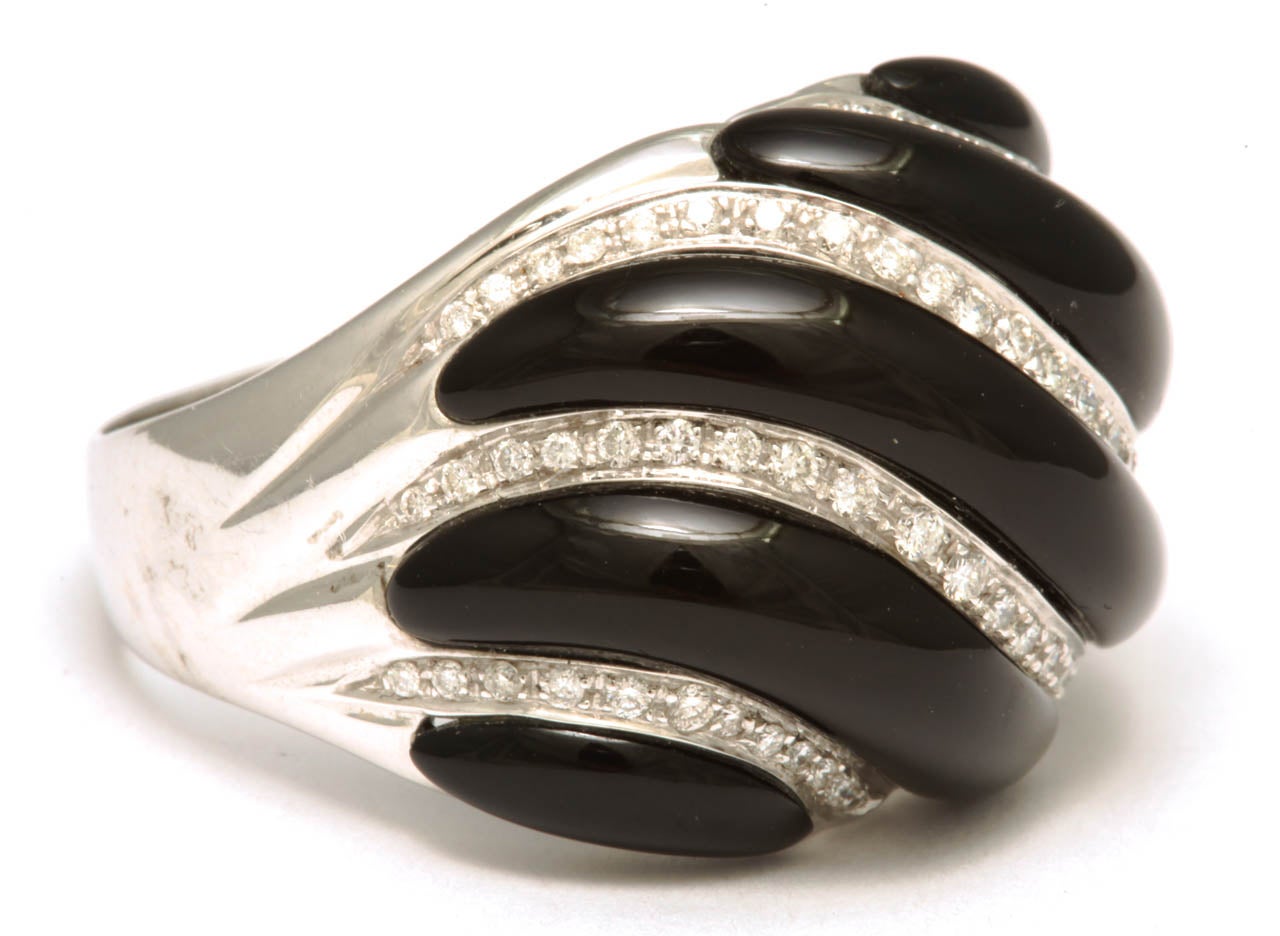 Black Onyx and Diamond White Gold Swirl Ring For Sale at 1stDibs | how ...