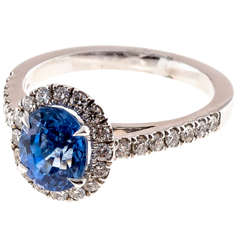 Peter Suchy Designs Oval Sapphire Diamond Halo White Gold  Ring