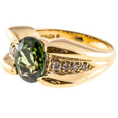 Sonia B Oval Green Tourmaline Diamond Gold Ring 11